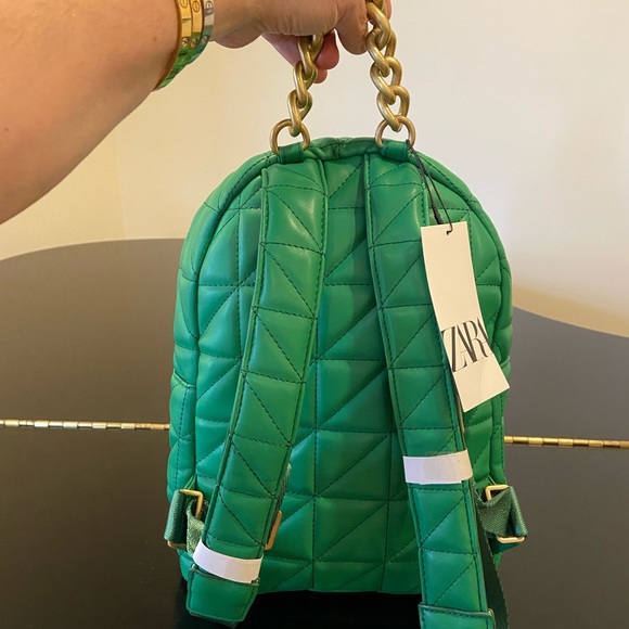 NWT Zara luxury minimalist faux leather quilted backpack chunky chain handle main image 4